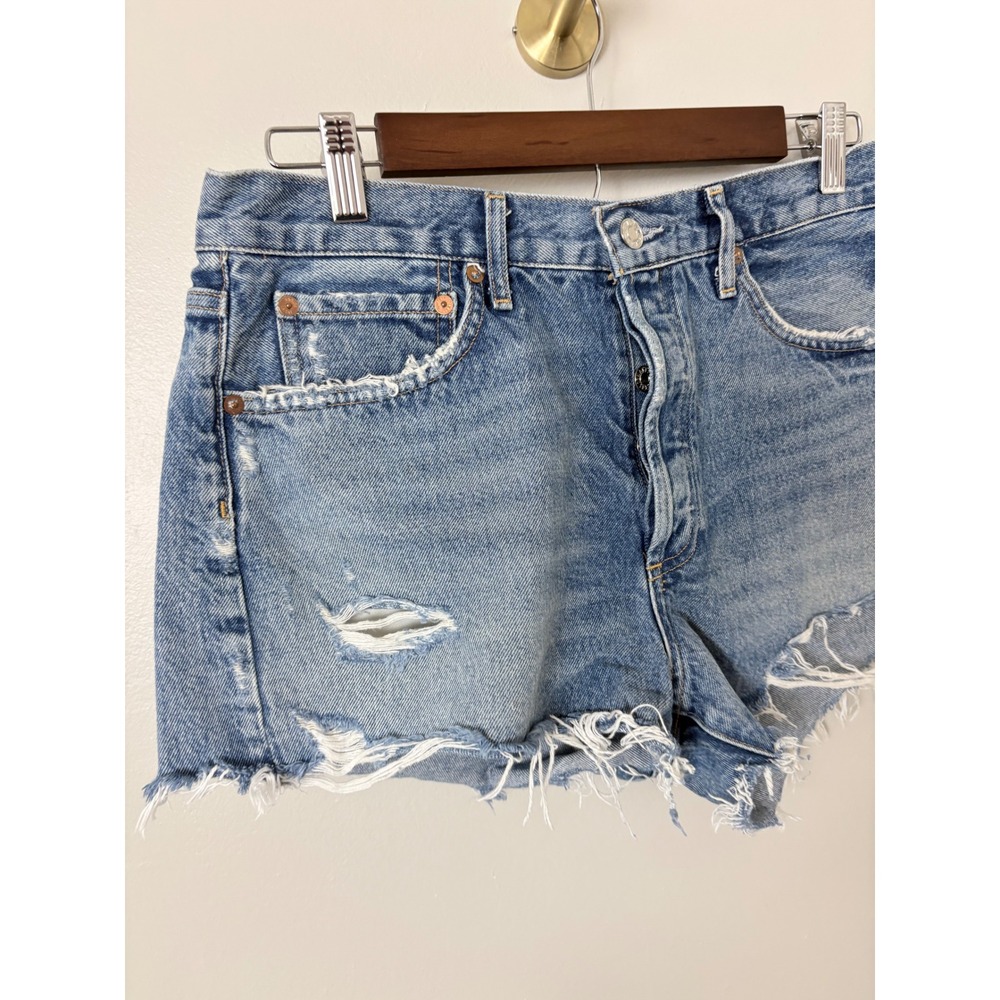 AGOLDE Parker Distressed Denim Jean Shorts Women 29 Blue High Rise Cut Off - Picture 2 of 11